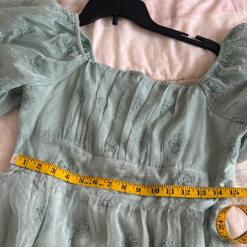 Listicle Mint Green Puff Sleeve Dress - Picture 6 of 14
